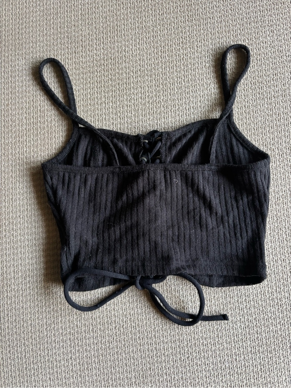 SHEIN Black Ribbed Lace-Up Spaghetti Strap Crop Top - Picture 2 of 3